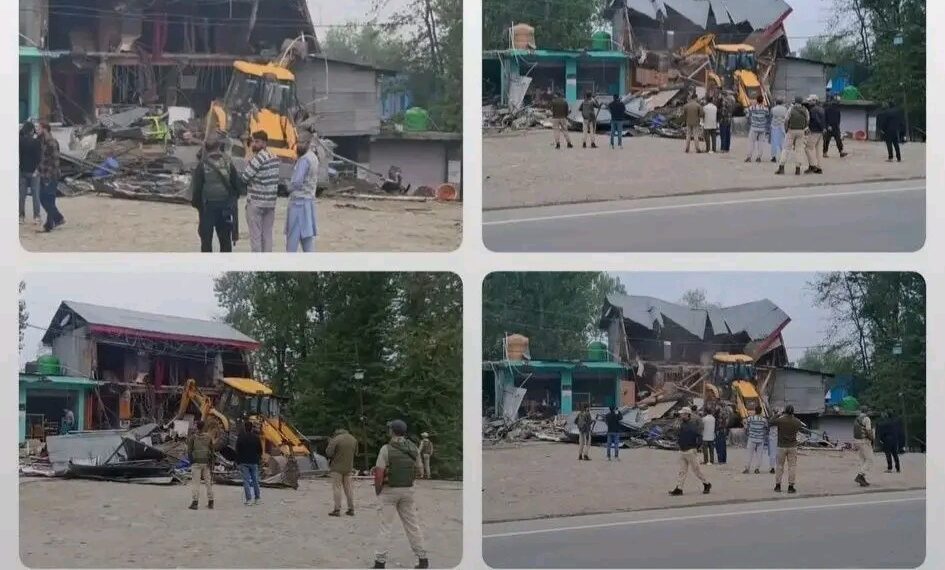 Police demolish illegal Properties of drug peddlers Worth Crores on State Land in Anantnag 