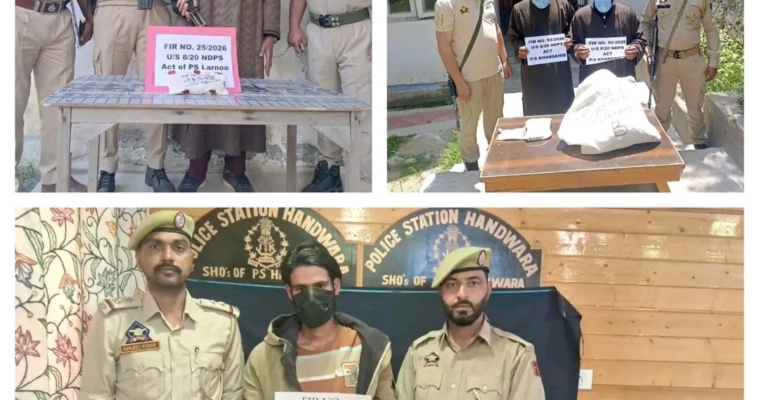 Four drug peddlers arrested across Kashmir; Contraband substances recovered