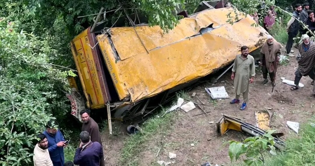 Driver killed, two injured after school bus plunges into gorge in Budgam