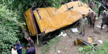 Driver killed, two injured after school bus plunges into gorge in Budgam