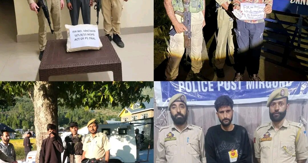 J&K Police arrest 04 drug peddlers; Contraband substances recovered