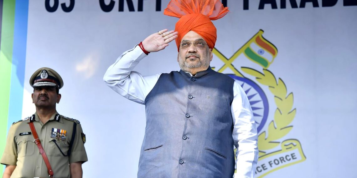 HM Amit Shah inspecting guard of honour on 83rd raising day of CRPF at M A Stadium Jammu