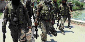 Three militants were killed in the gunfight in Srinagar on Sunday