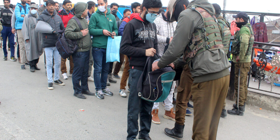 People frisked at city centre following intelligence inputs reveal presence of militants in the area after recent attacks in Srinagar