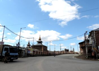 COVID-19: A deserted view of historic Jamia Masjid at Nowhatta in down town Srinagar