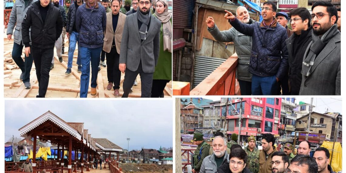 Div Com (K)  Reviews Progress of Wooden Pedestrian Bridge at Amira Kadal