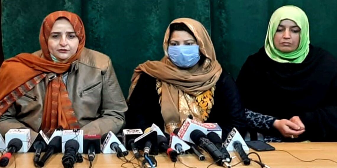 Pakistani Wives of former militants addressing a press conference in Srinagar