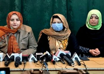 Pakistani Wives of former militants addressing a press conference in Srinagar