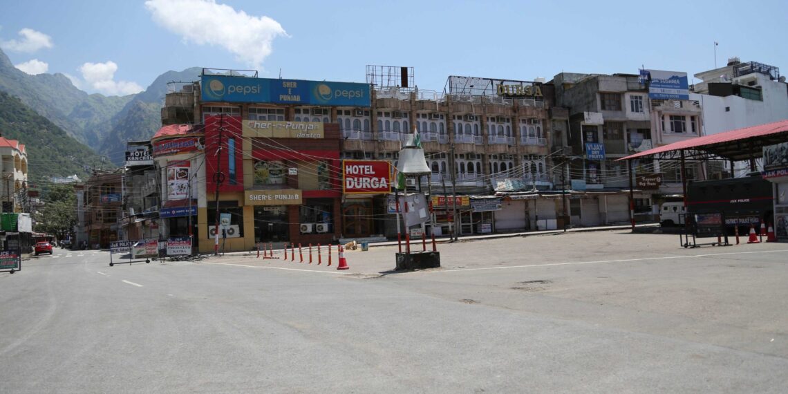 Katra Town of Reasi district in Jammu and Kashmir on Sunday gives deserted look as markets remain closed due to closure of yatra