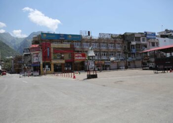 Katra Town of Reasi district in Jammu and Kashmir on Sunday gives deserted look as markets remain closed due to closure of yatra