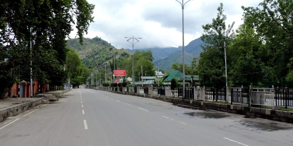 COVID-19: A deserted view of Moulana Azad road in Srinagar