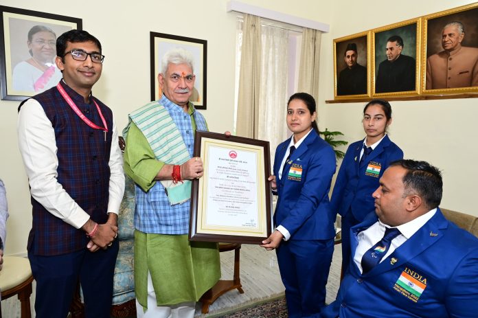 LG Manoj Sinha Presents Certificate Of Excellence Award To Para Archers, Coach