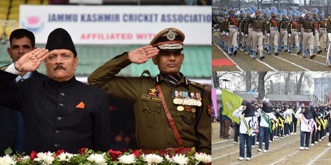 Advisor Bhatnagar unfurls National Flag at SK Stadium, Srinagar