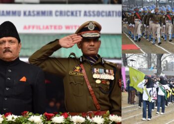 Advisor Bhatnagar unfurls National Flag at SK Stadium, Srinagar