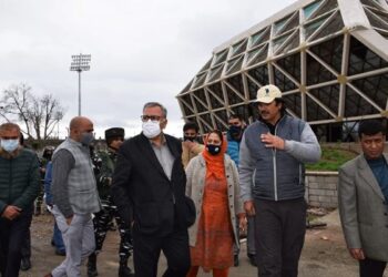 Advisor Khan inspects ongoing renovation, upgradation works at Bakshi Stadium, Indoor Stadium