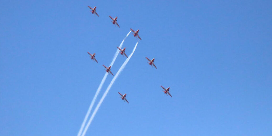 Indian Air force planes in skies during an air show on Sunday over  picturesque world famous Dal lake in Srinagar as part of Azadi ka Amrit Mahotsav-Pic/ Kashmir Horizon