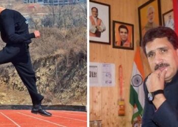 BJP spokesman Altaf Thakur congratulates Tral’s Firdous Ahmad Lone on his selection for 2025 National Games