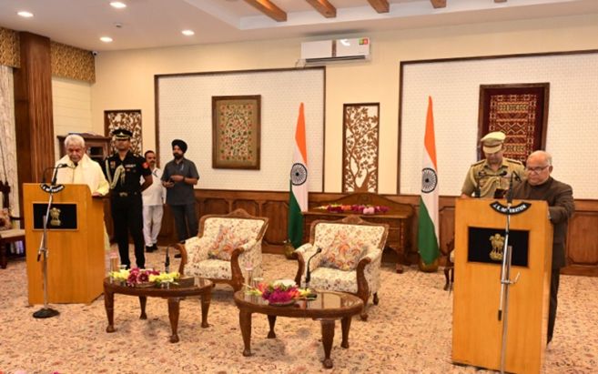 BR Sharma Sworn in as State Election Commissioner at Raj Bhavan Srinagar