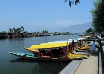 Empty Shikaras at Dal Gate Srinagar as weekend corono curfew remains in force across Kashmir on Saturday