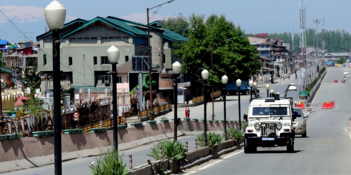 A deserted view of Lal Chowk in Srinagar as authorities imposed 84-hour COVID-19 lockdown