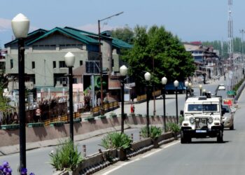 A deserted view of Lal Chowk in Srinagar as authorities imposed 84-hour COVID-19 lockdown