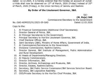 *Holiday for Jumat-ul-Vida Preponed To Tomorrow In J&K*