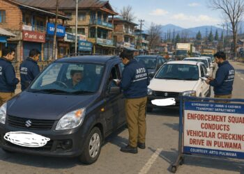 ARTO Pulwama Cracks Down on Traffic Violators, Issues 27 E-Challans