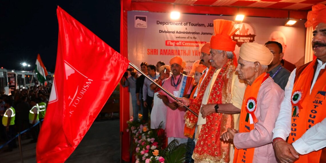 LG Sinha flags-off first batch of Amarnath Yatra Pilgrims to the holy abode of Baba Barfani