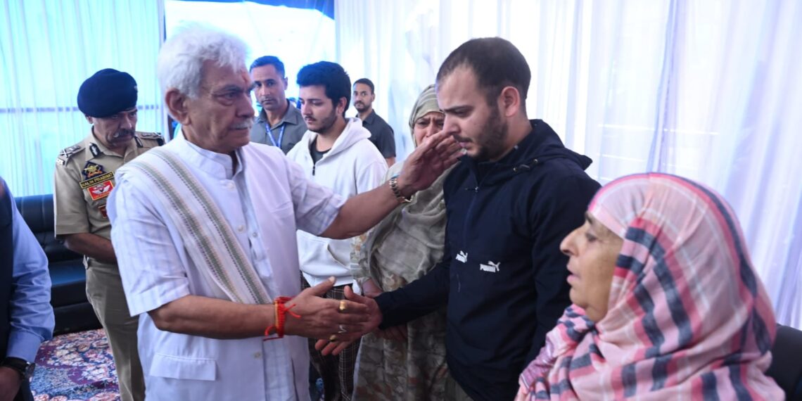 LG Sinha Visits Family of Head Constable killed in Anantnag Attack