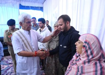 LG Sinha Visits Family of Head Constable killed in Anantnag Attack