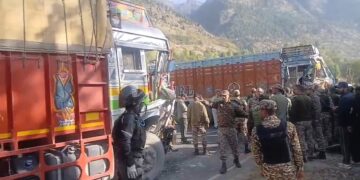 Three Injured as Two Trucks Collide on SSG Road in Gund