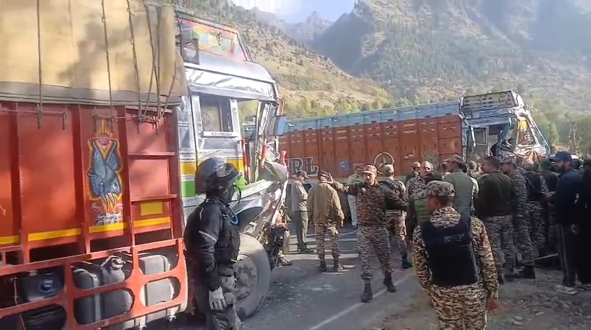 Three Injured as Two Trucks Collide on SSG Road in Gund