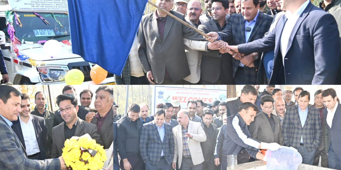 Javid Dar visits Kulgam, launches stocking of imported Brown Trout Seed