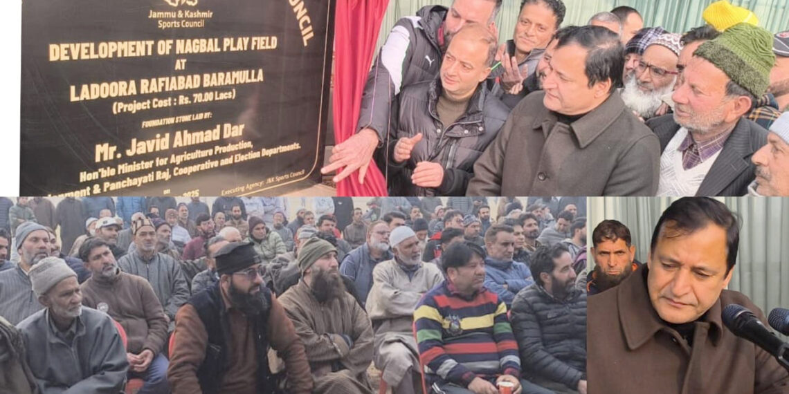 Javid Ahmad Dar lays foundation stone for Nagbal Playfield at Ladoora, Rafiabad