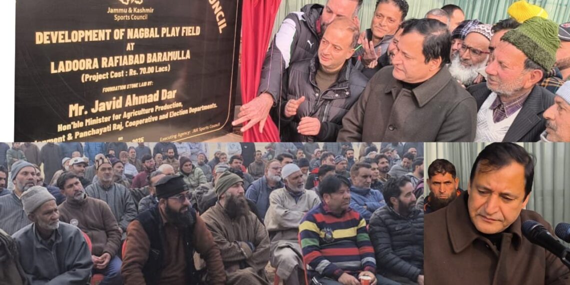 Javid Ahmad Dar lays foundation stone for Nagbal Playfield at Ladoora, Rafiabad