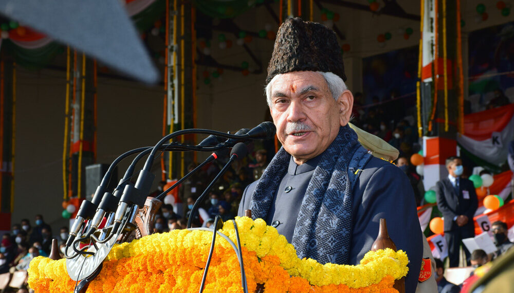 Lt Governor Manoj Sinha addressing Republic Day parade at M A Stadium Jammu-Pic/Kashmir Horizon