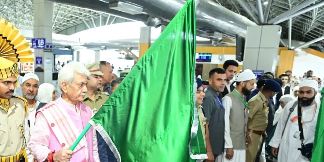 LG Sinha flags off J&K’s 1st batch of Haj pilgrims from Srinagar International Airport