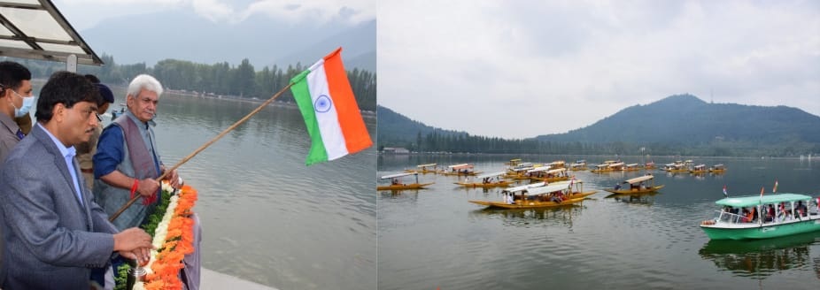 LG Sinha flags off ‘Har Ghar Tiranga’ rally at Dal Lake Srinagar