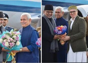 LG Sinha, CM Omar Greet VP Radhakrishnan at Srinagar Airport