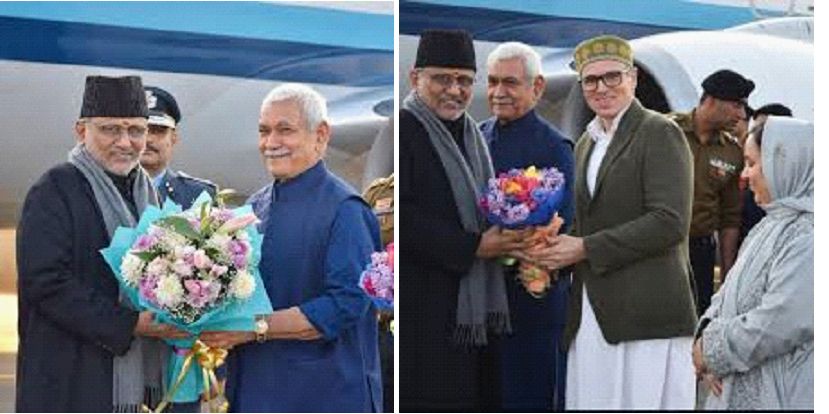 LG Sinha, CM Omar Greet VP Radhakrishnan at Srinagar Airport