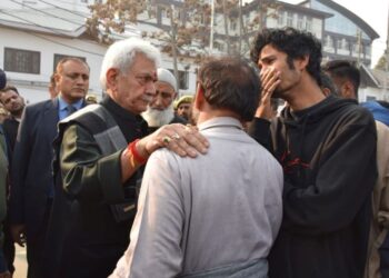 LG meets the injured in the accidental blast at Nowgam Police Station