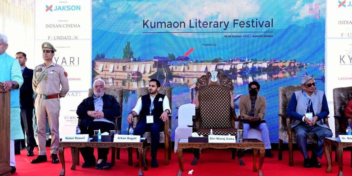 LG Sinha during the Kumaon Literary Festival at the Kashmir International Convention Centre