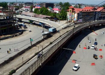 A deserted view of Lal Chowk in Srinagar as authorities imposed 84-hour COVID-19 lockdown
