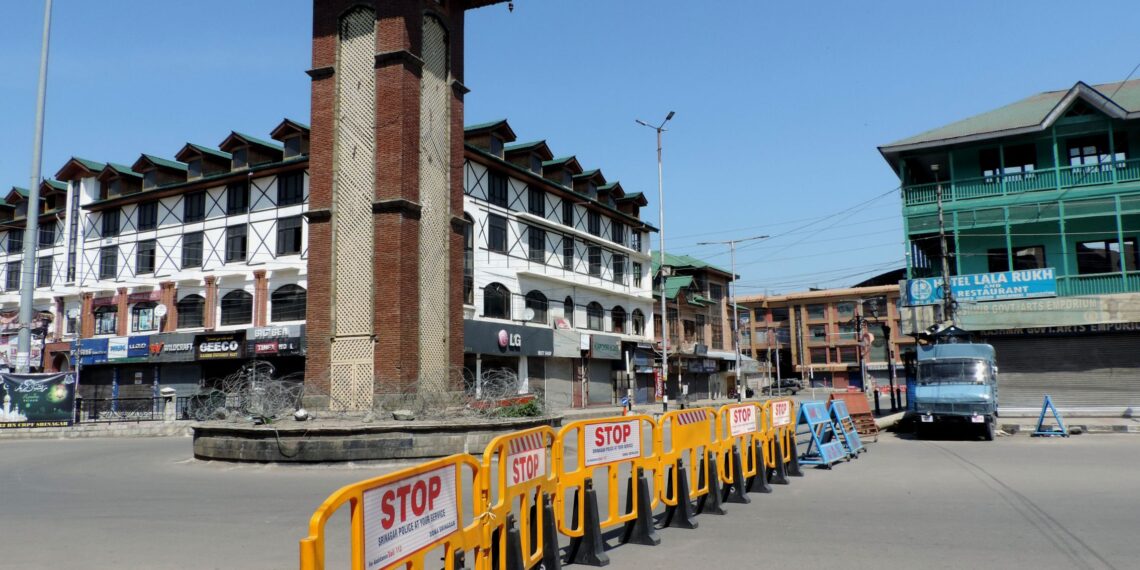 A deserted view of Lal Chowk in Srinagar as authorities imposed 84-hour COVID-19 lockdown