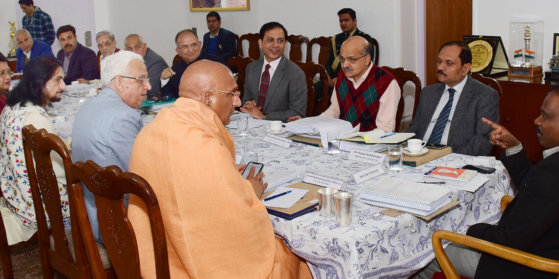 Lt Governor G.C Murmu chairing meeting of Shri Amarnathji Shrine Board (SASB) on annual amarnath yatra on Friday in Jammu. Pic/Kashmir Horizon