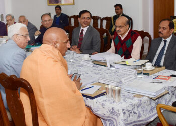 Lt Governor G.C Murmu chairing meeting of Shri Amarnathji Shrine Board (SASB) on annual amarnath yatra on Friday in Jammu. Pic/Kashmir Horizon