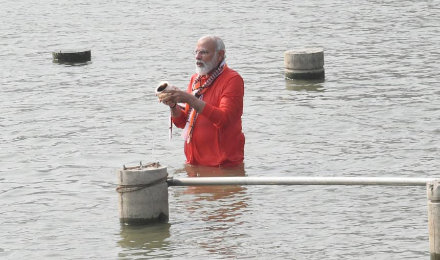 PM Modi takes holy dip in river Ganga in Varanasi
