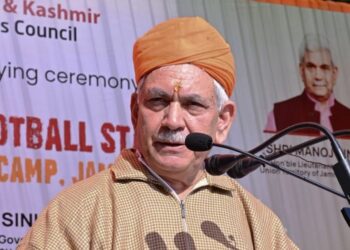 LG lays foundation stone of Synthetic Football Turf at Jagti Camp, Nagrota