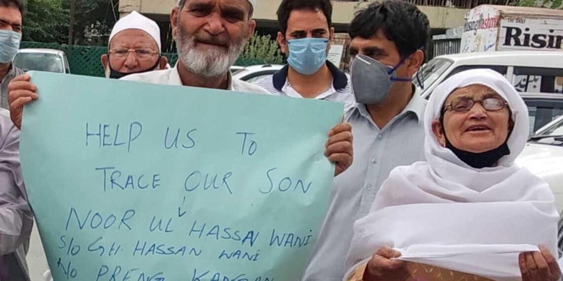Family members and friends of Noor-ul-Hassan who went missing from June 22 held a protest demonstration in Srinagar