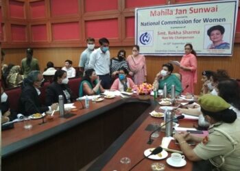 NWC Chairperson Rekha Sharma listens to complaints